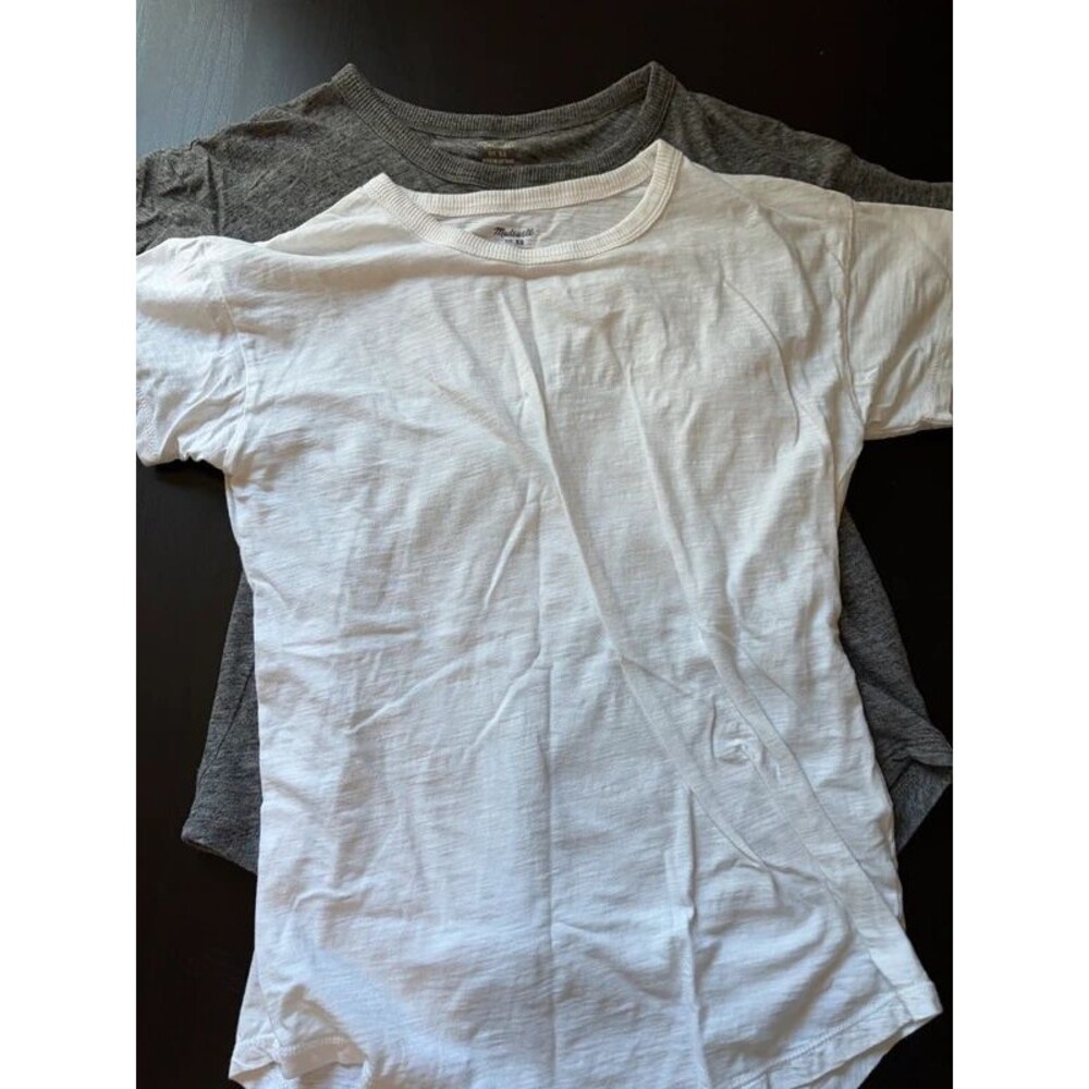Madewell Whisper Cotton Tee Lot 2 XS White Gray Crewneck Lived-In Slub